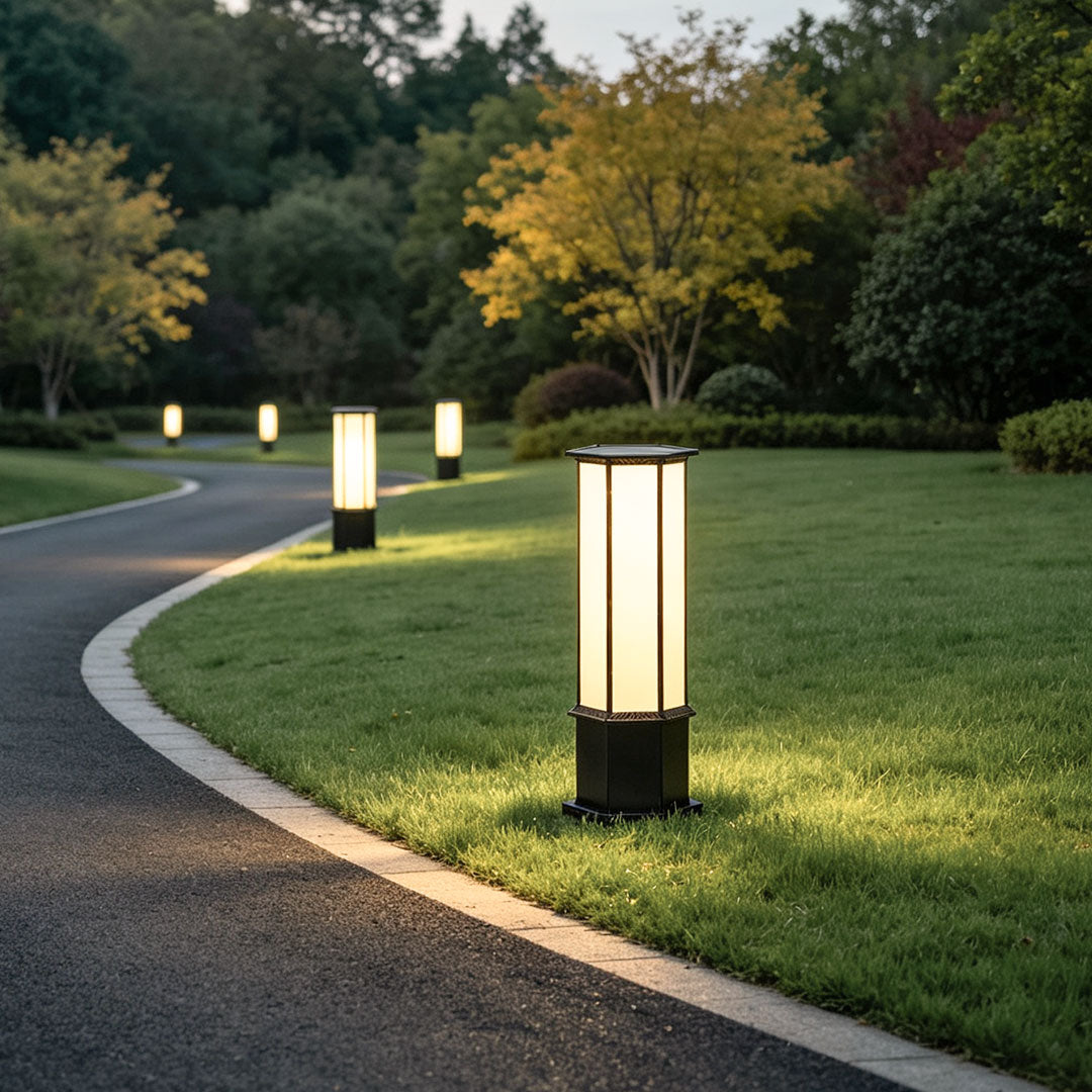 Column Solar Bollard Light, Black Aluminum Landscape Path Light