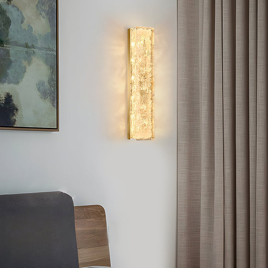 Ice Resin Wall Sconce, Brass Frame Rectangular Wall Light