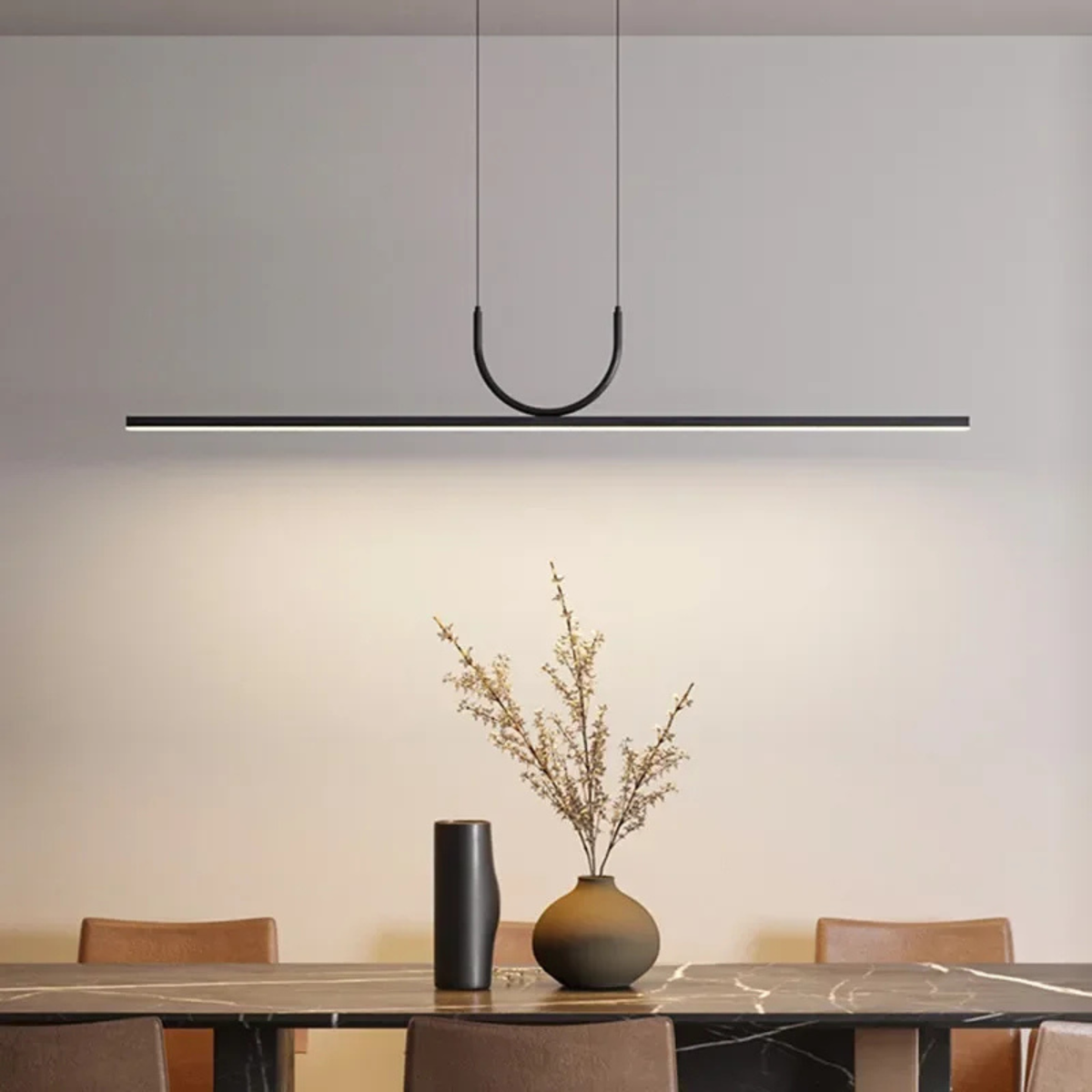 Black Wave Linear LED Pendant Light, Minimalist Curve