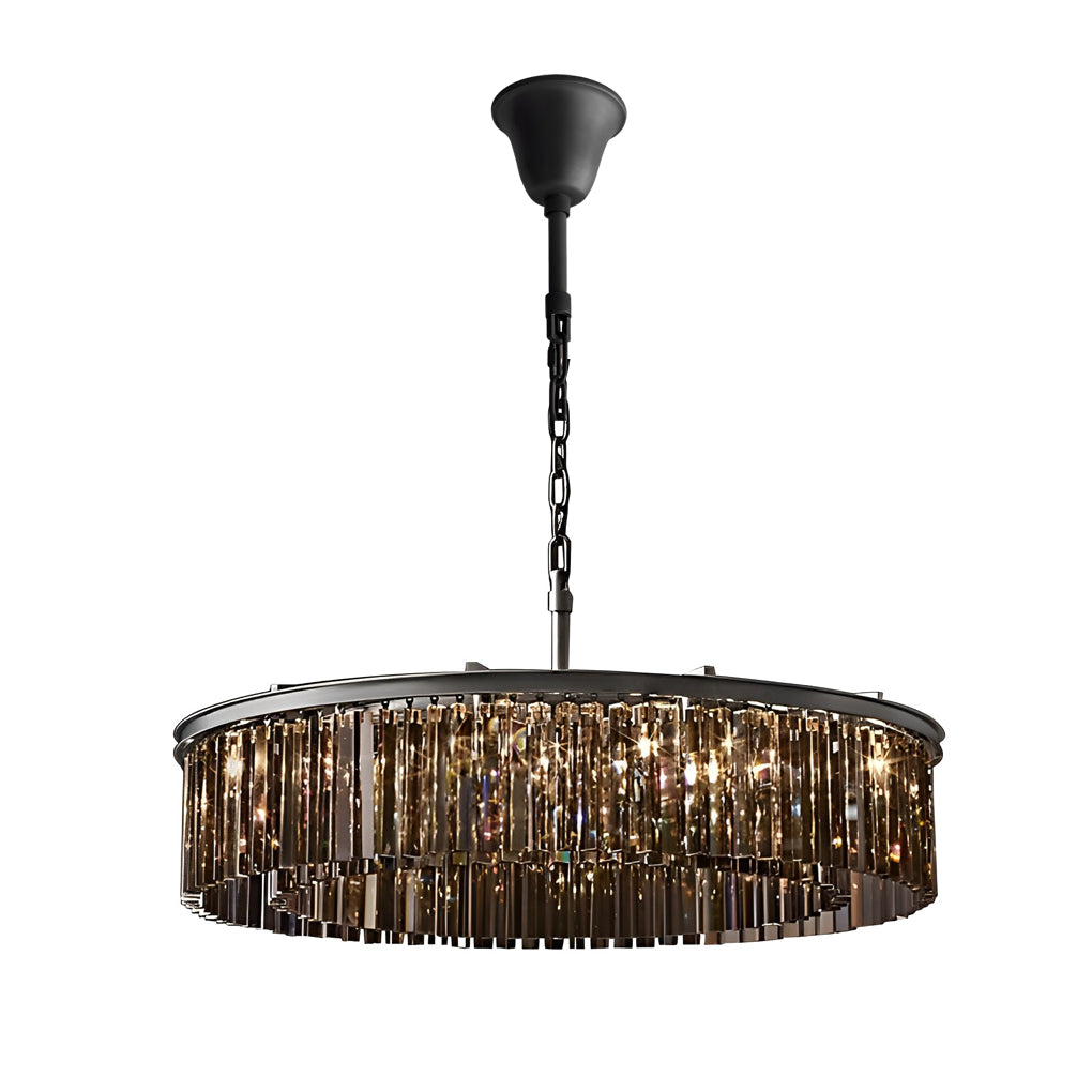 Prism Rod K9 Crystal Ring Chandelier, Black Metal Ceiling Light 11