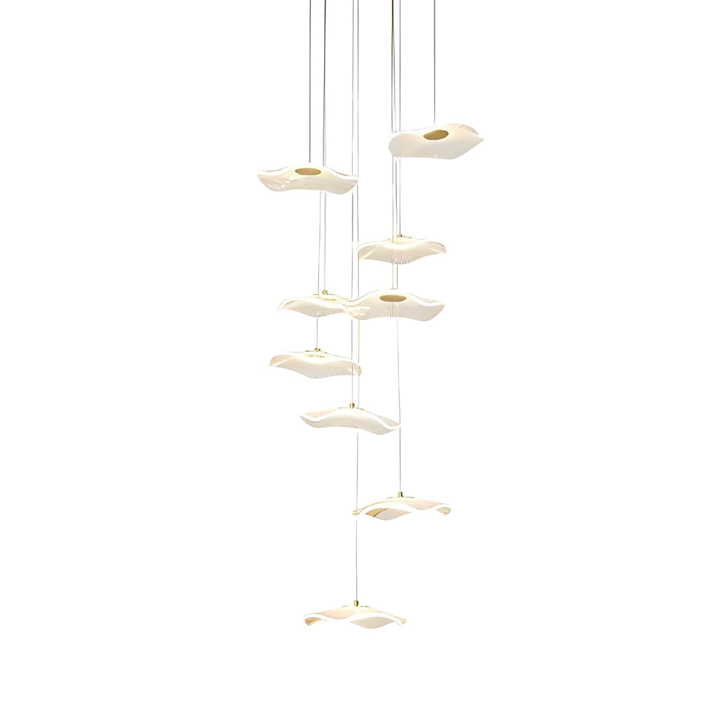 Lotus Leaf Acrylic Staircase Chandelier, Gold Iron Long Drop Light 9