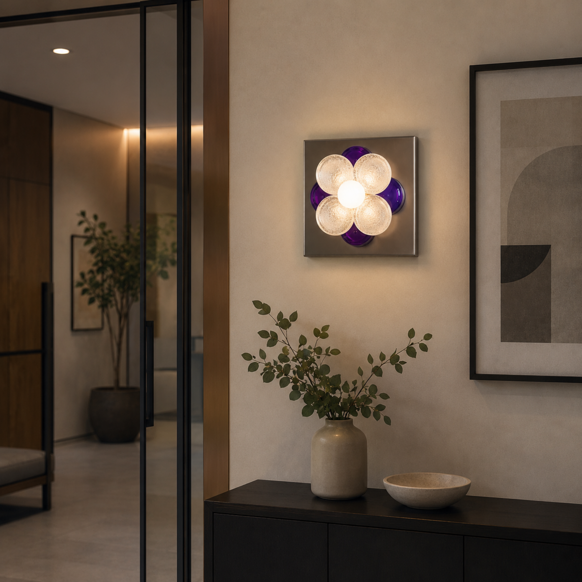 Bauhaus Glass Flower Wall Lamp, Textured Disc Sconce