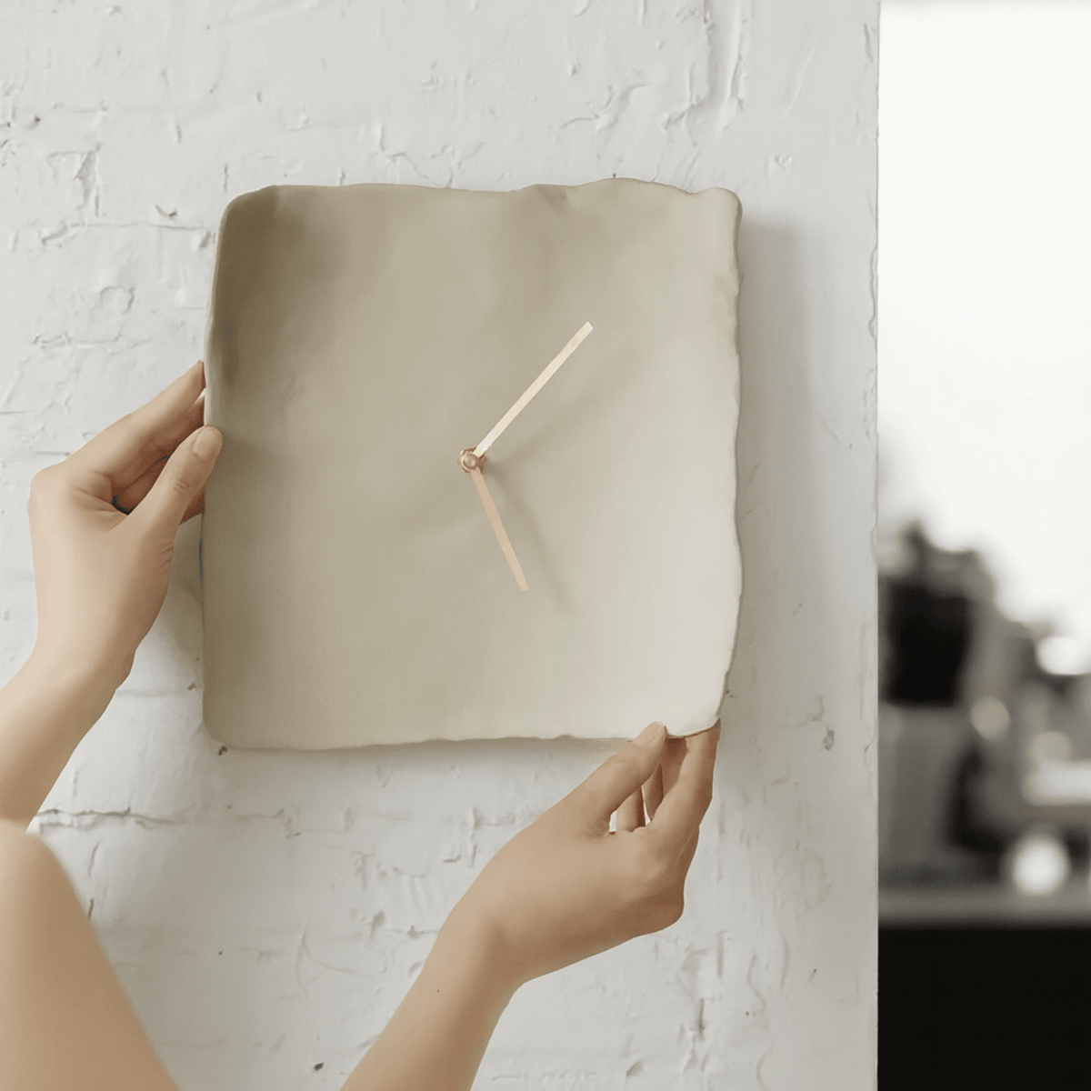 Sculpted Resin Wall Clock, Silent Matte Clay Look Clock