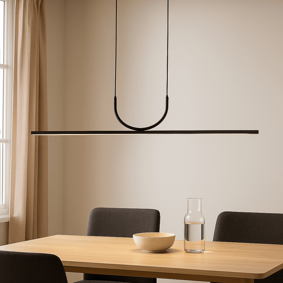 Black Wave Linear LED Pendant Light, Minimalist Curve