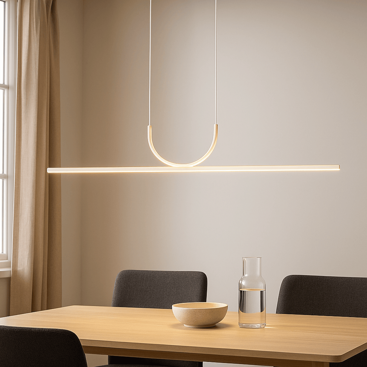 White Wave Linear LED Pendant Light, Minimalist Curve