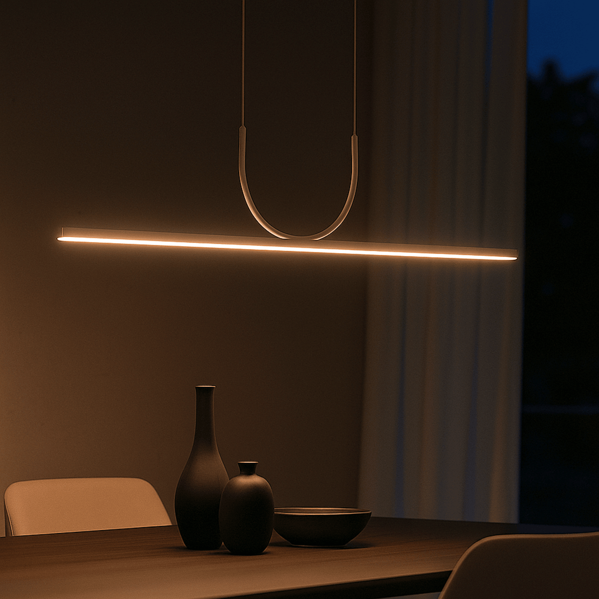 White Wave Linear LED Pendant Light, Minimalist Curve