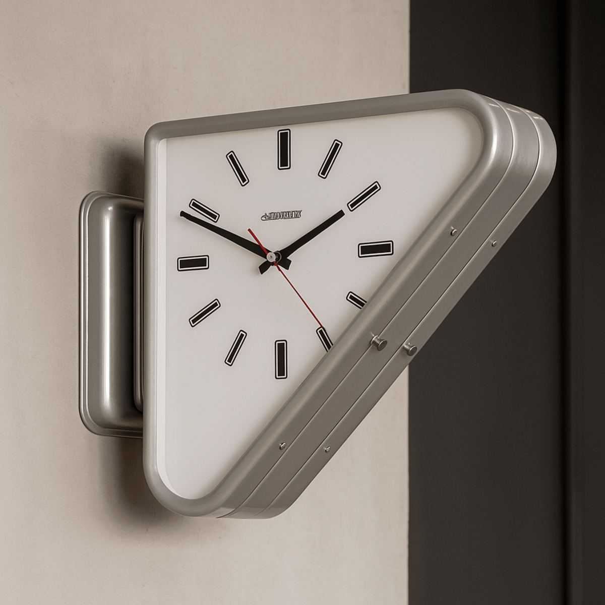 Double Sided Triangle Wall Clock, Metal Projecting Clock