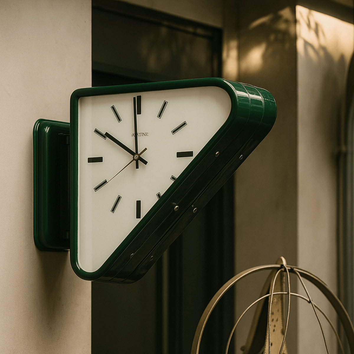 Double Sided Triangle Wall Clock, Metal Projecting Clock