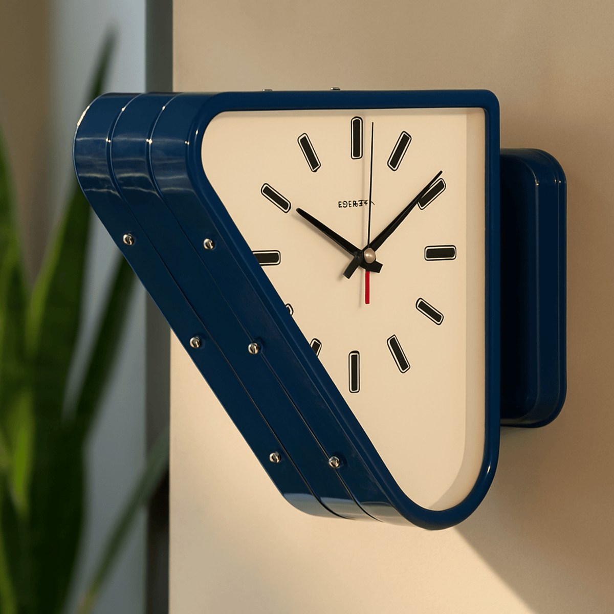 Double Sided Triangle Wall Clock, Metal Projecting Clock