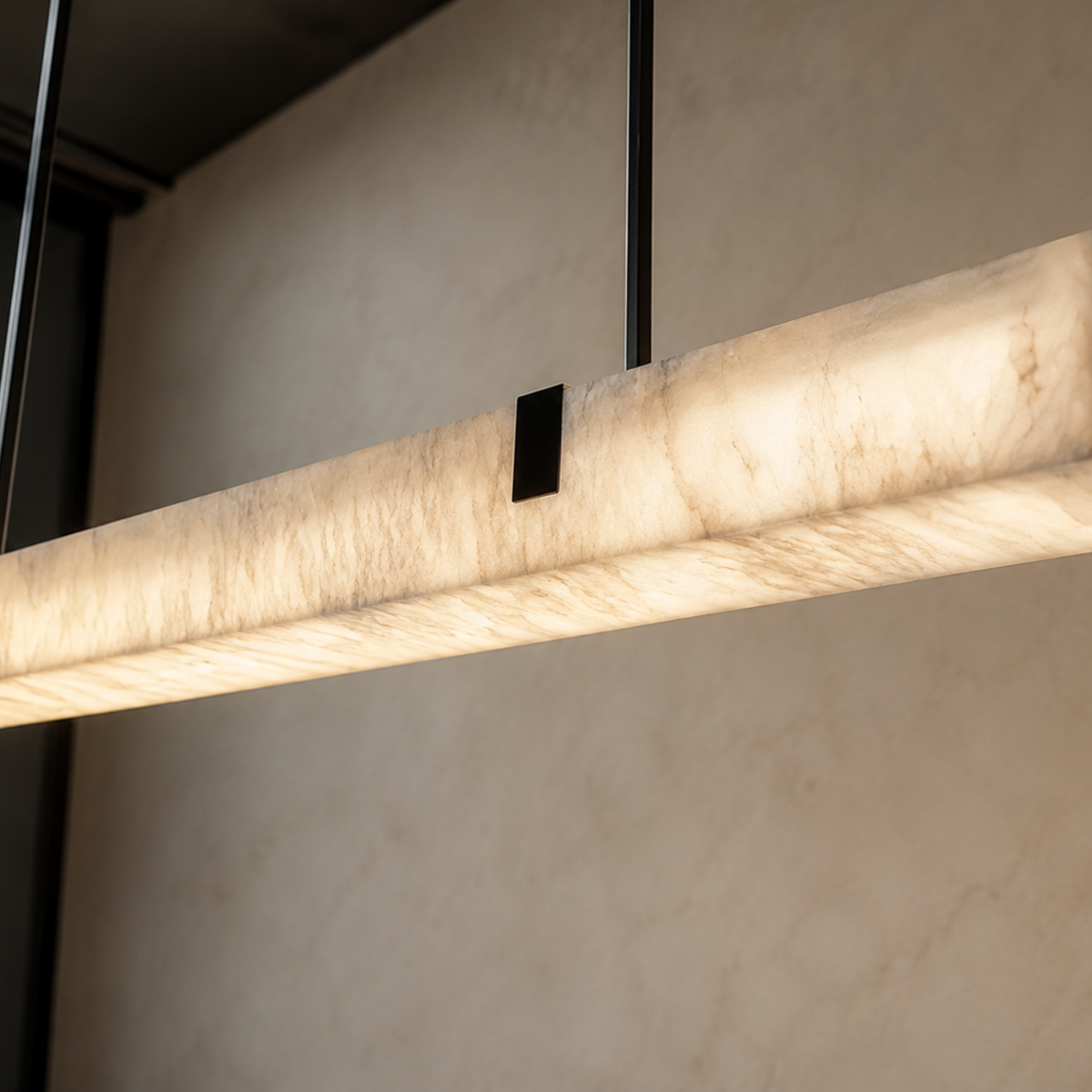 Faux Marble Glow Linear Pendant Light, Black LED Bar