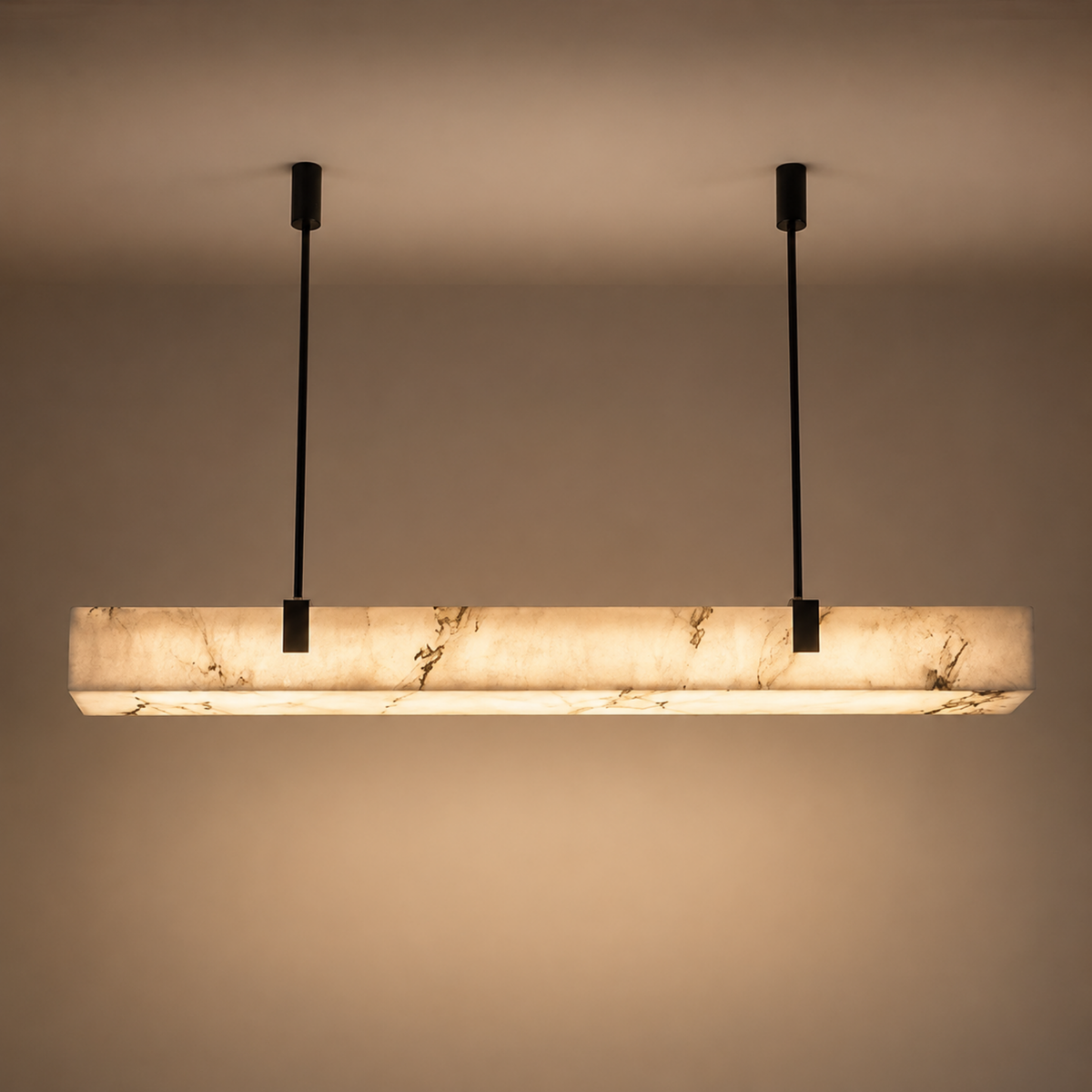 Faux Marble Glow Linear Pendant Light, Black LED Bar