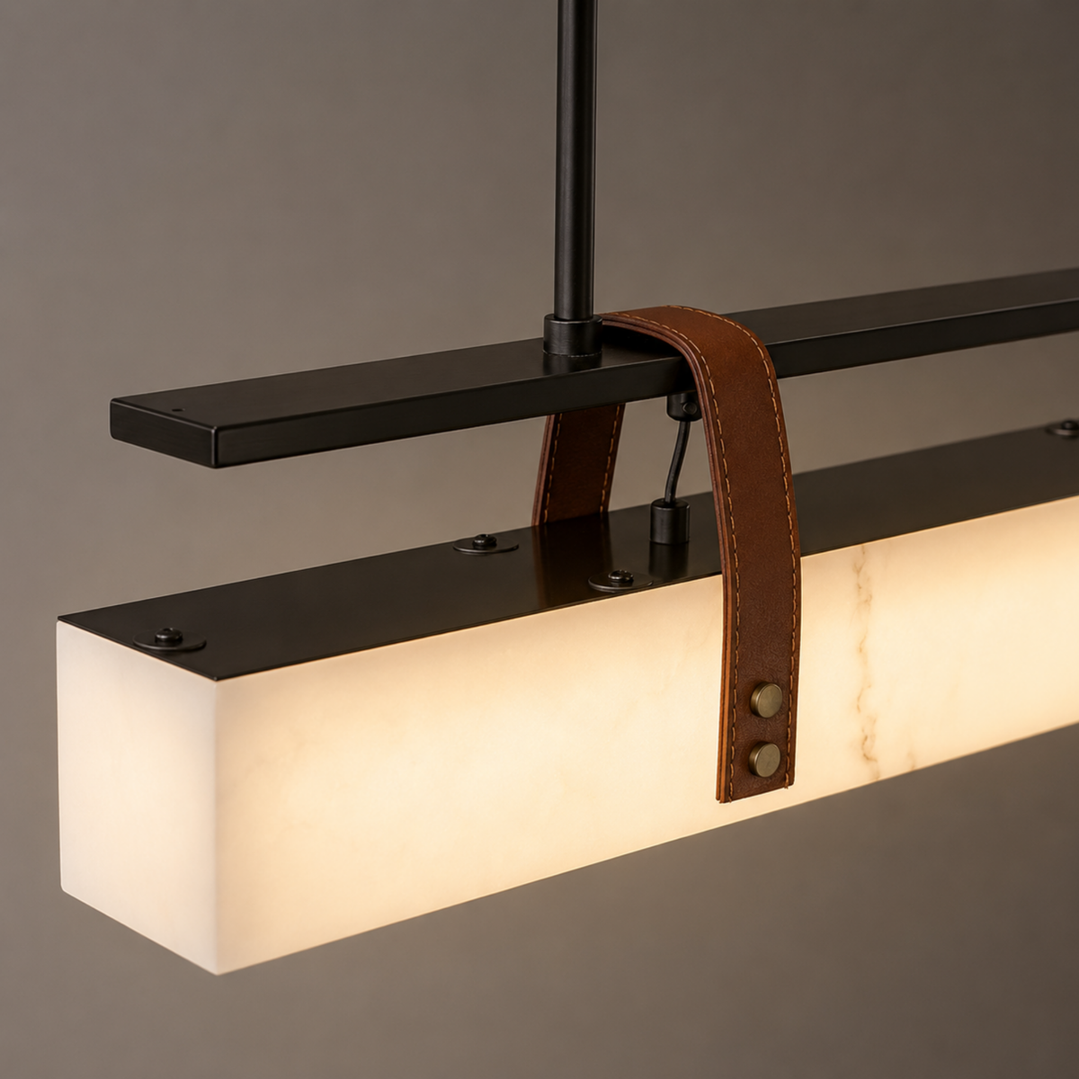 Faux Marble and Leather Linear Pendant Light, Dimmable