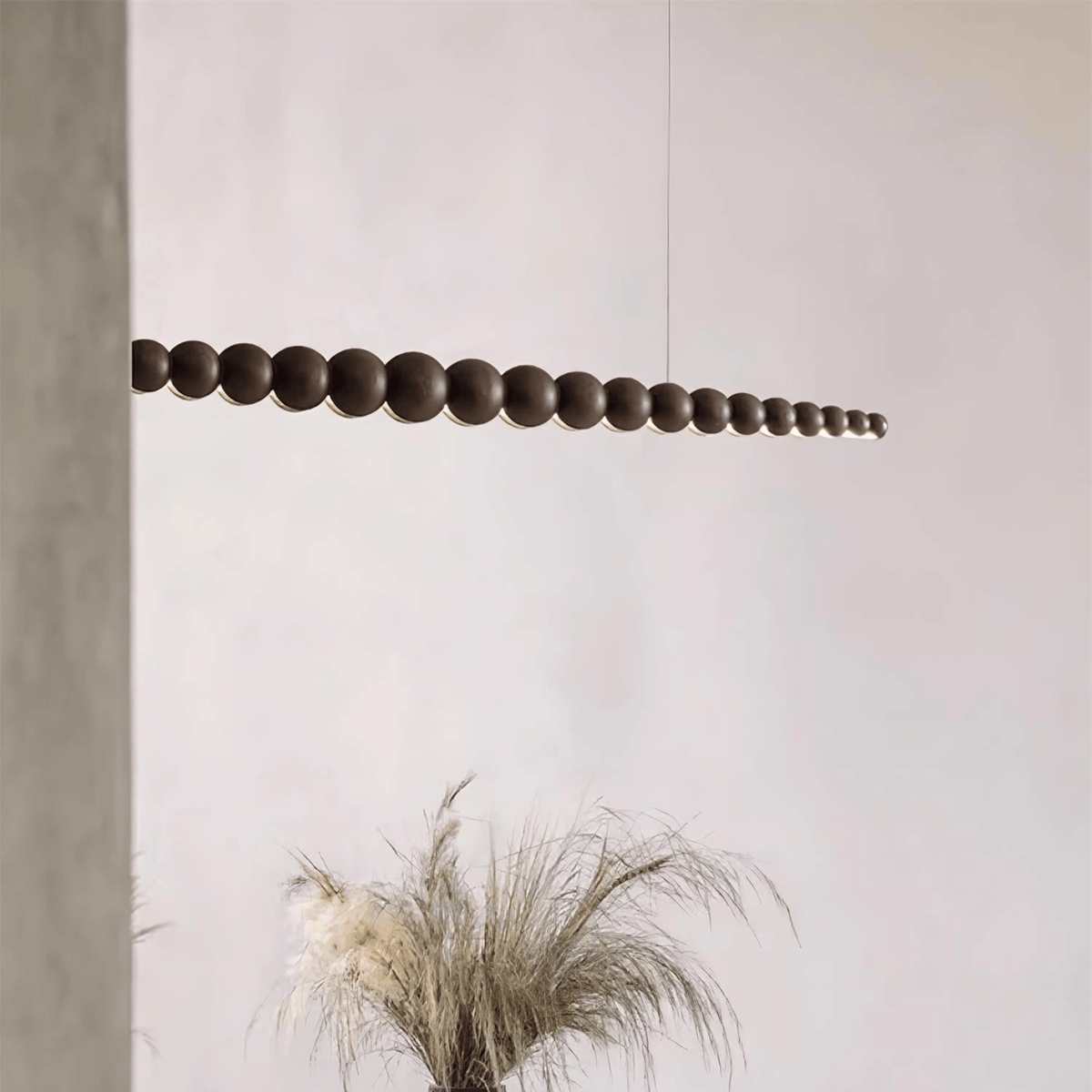 Dark Wood Bead Linear LED Pendant, Japandi Island Light