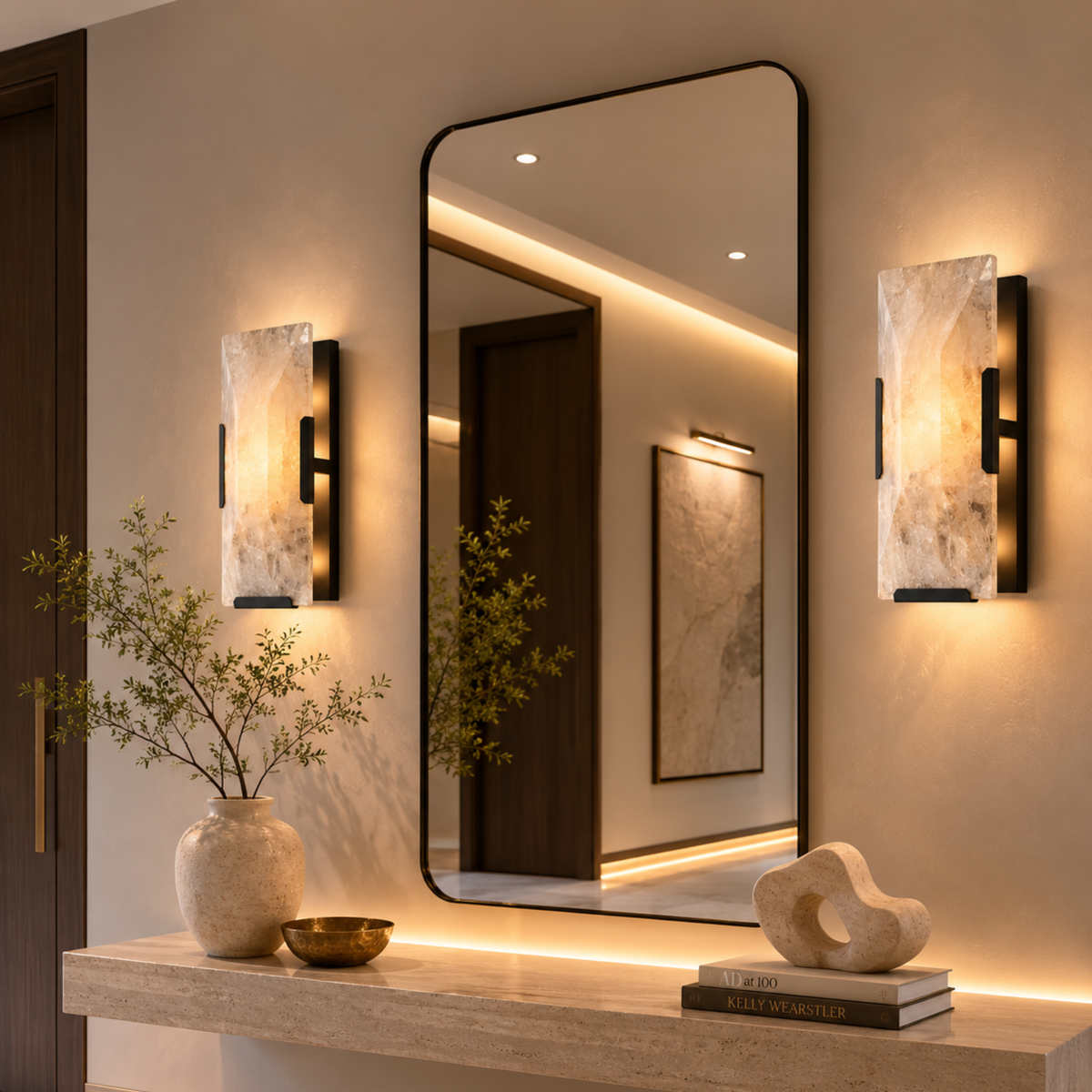 Marble Shade Solid Brass Wall Sconce, Gold or Black