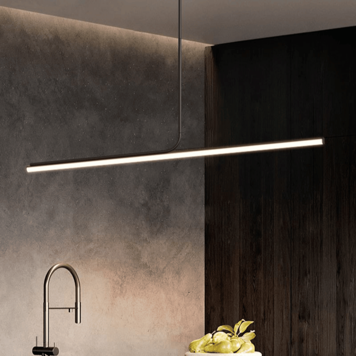 Matte Black Nordic Linear LED Pendant, Remote Dimmable
