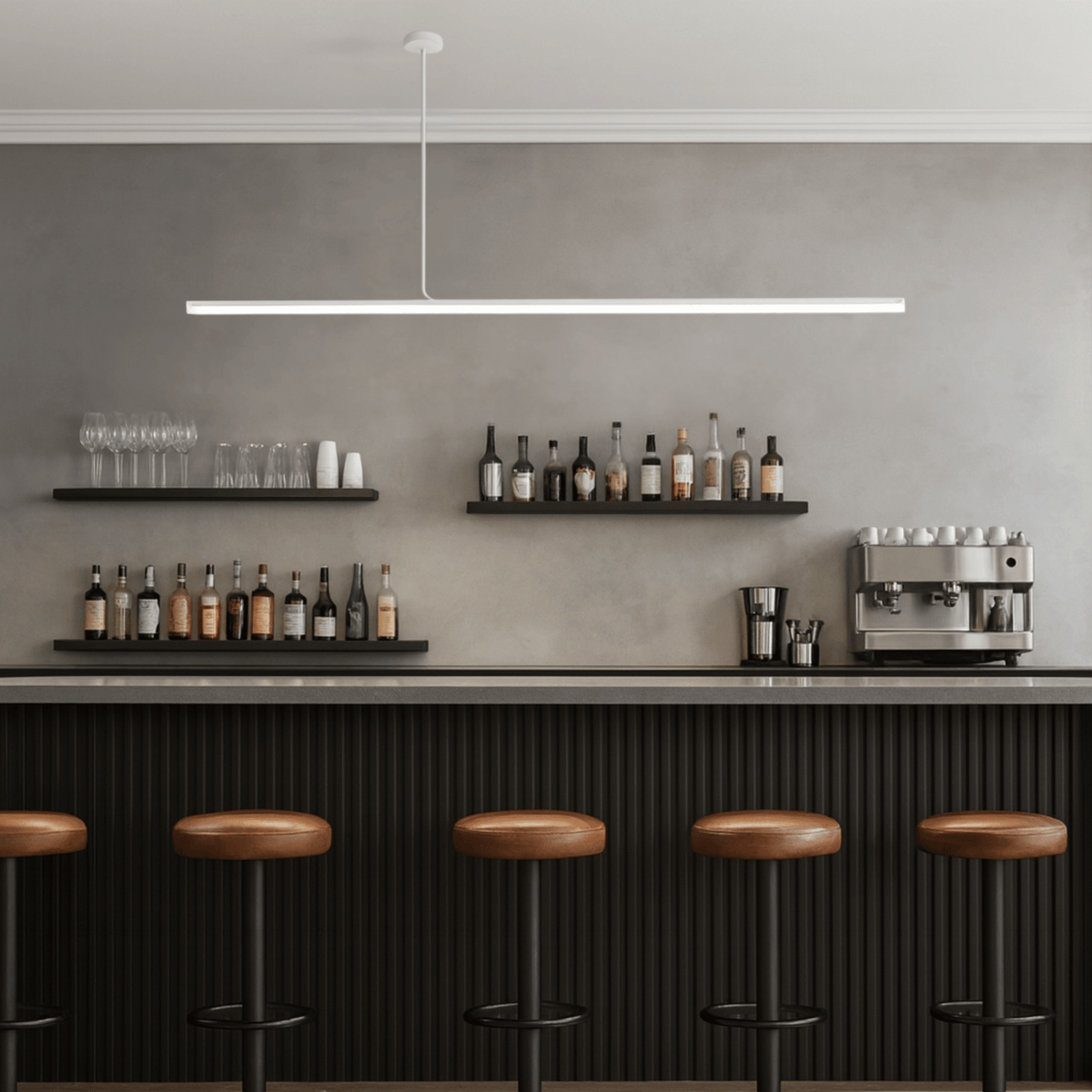 Matte White Nordic Linear LED Pendant, Remote Dimmable