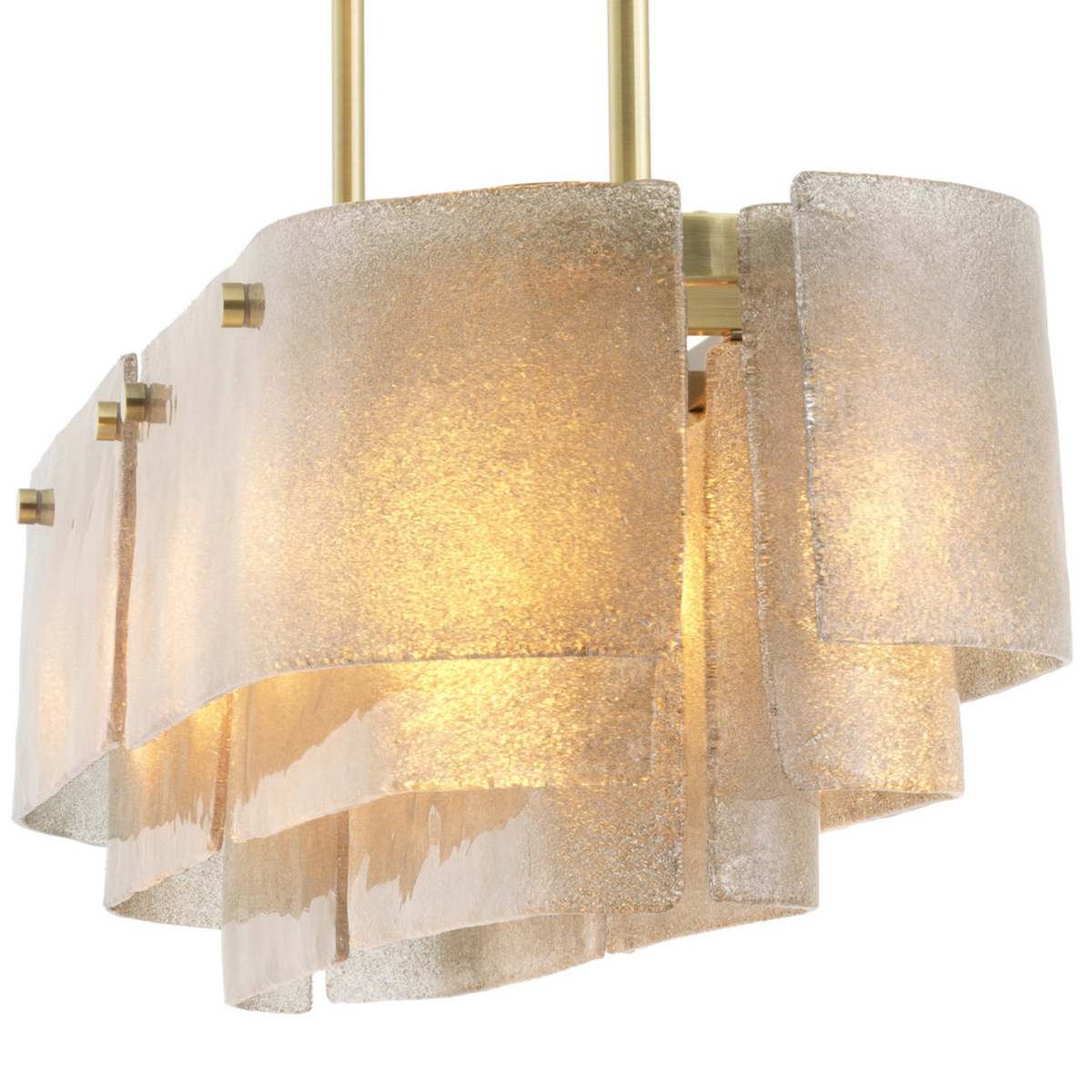 Layered Textured Glass Linear Chandelier, Gold Frame
