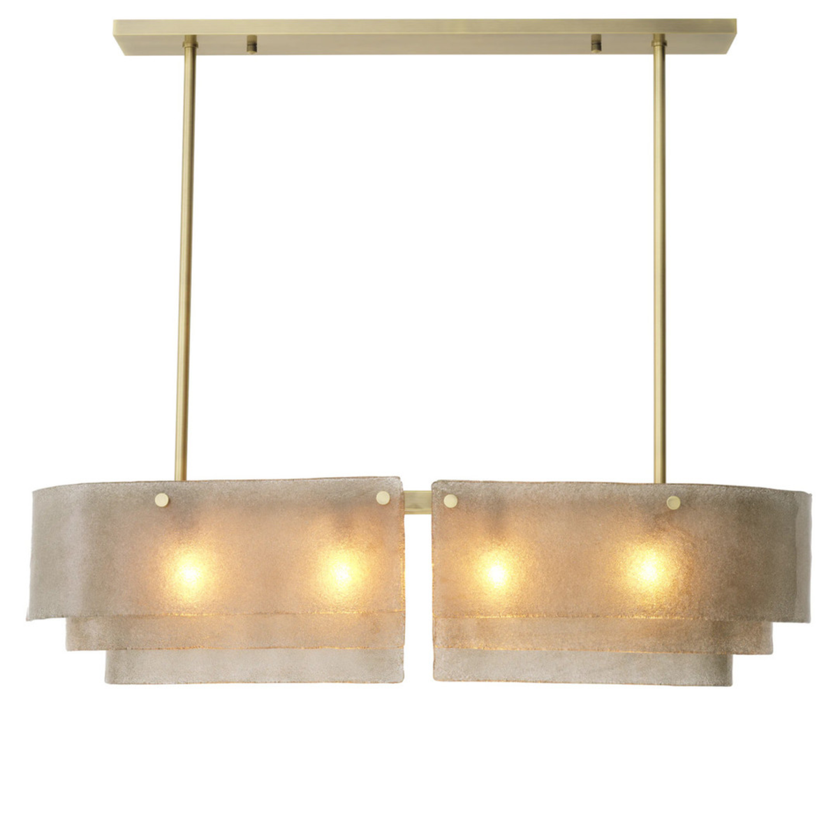 Layered Textured Glass Linear Chandelier, Gold Frame