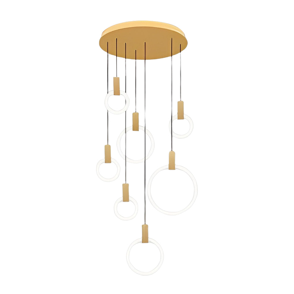Floating Halo Rings Staircase Chandelier, Iron and Acrylic Light 8