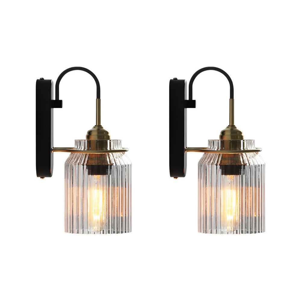 Ribbed Glass Jar Wall Sconce, Gold and Black Wall Light
