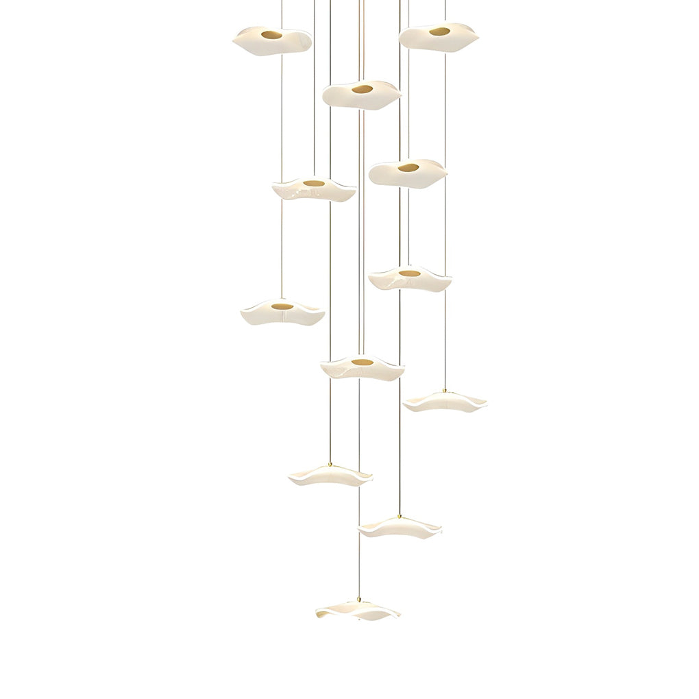 Lotus Leaf Acrylic Staircase Chandelier, Gold Iron Long Drop Light 10