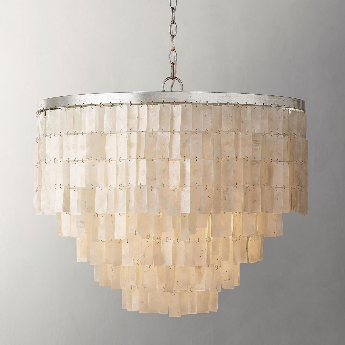 Natural Shell Tiered Chandelier, Coastal Round Pendant
