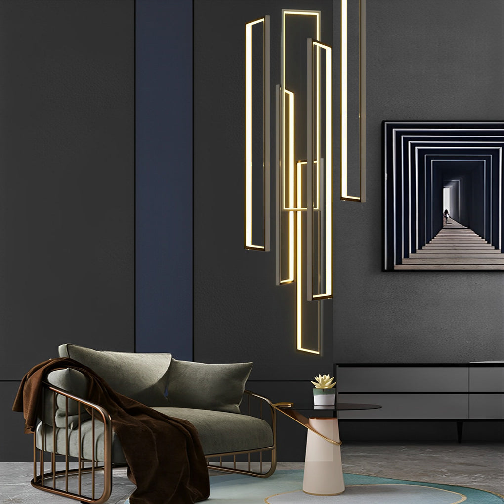 Rectangular Frame Stair Chandelier, Black Aluminum LED