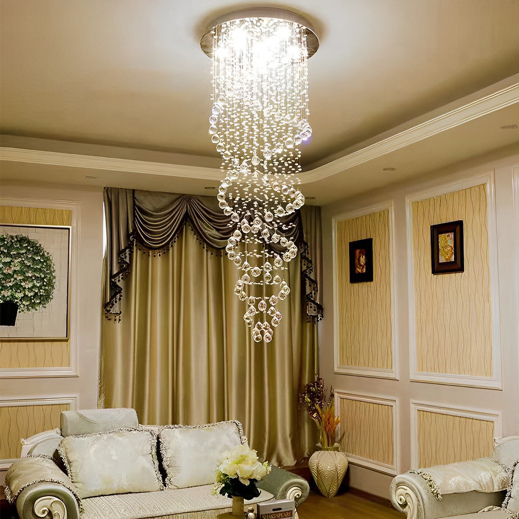 Double Spiral Crystal Staircase Chandelier, Stainless Steel Light 3