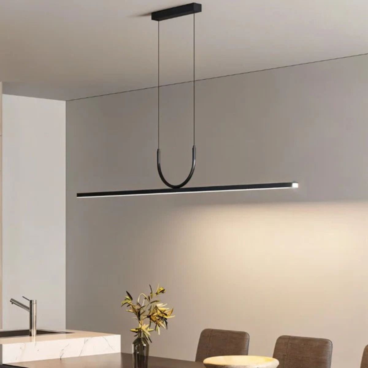 Black Wave Linear LED Pendant Light, Minimalist Curve