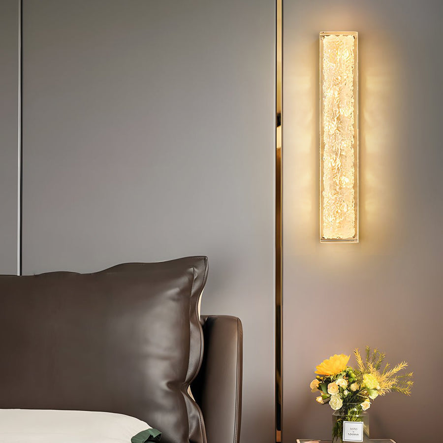 Ice Resin Wall Sconce, Brass Frame Rectangular Wall Light