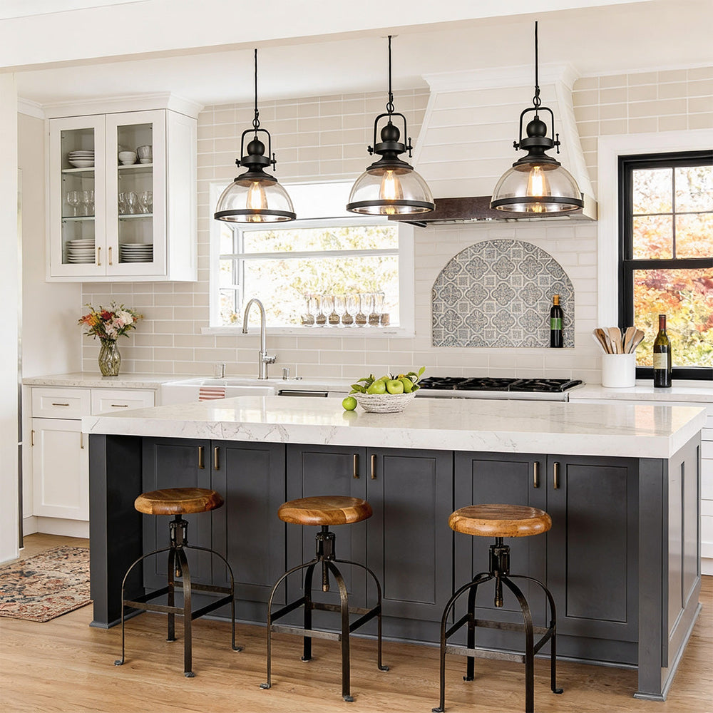 Clear Glass Pendant Light, Retro Industrial Island Fixture, view 2