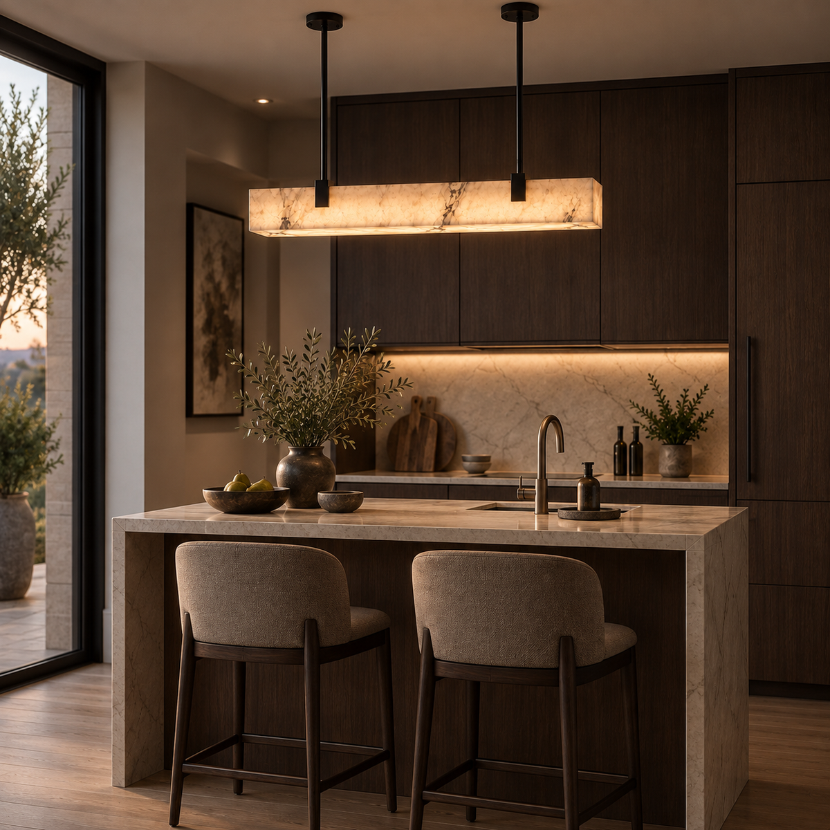 Faux Marble Glow Linear Pendant Light, Black LED Bar