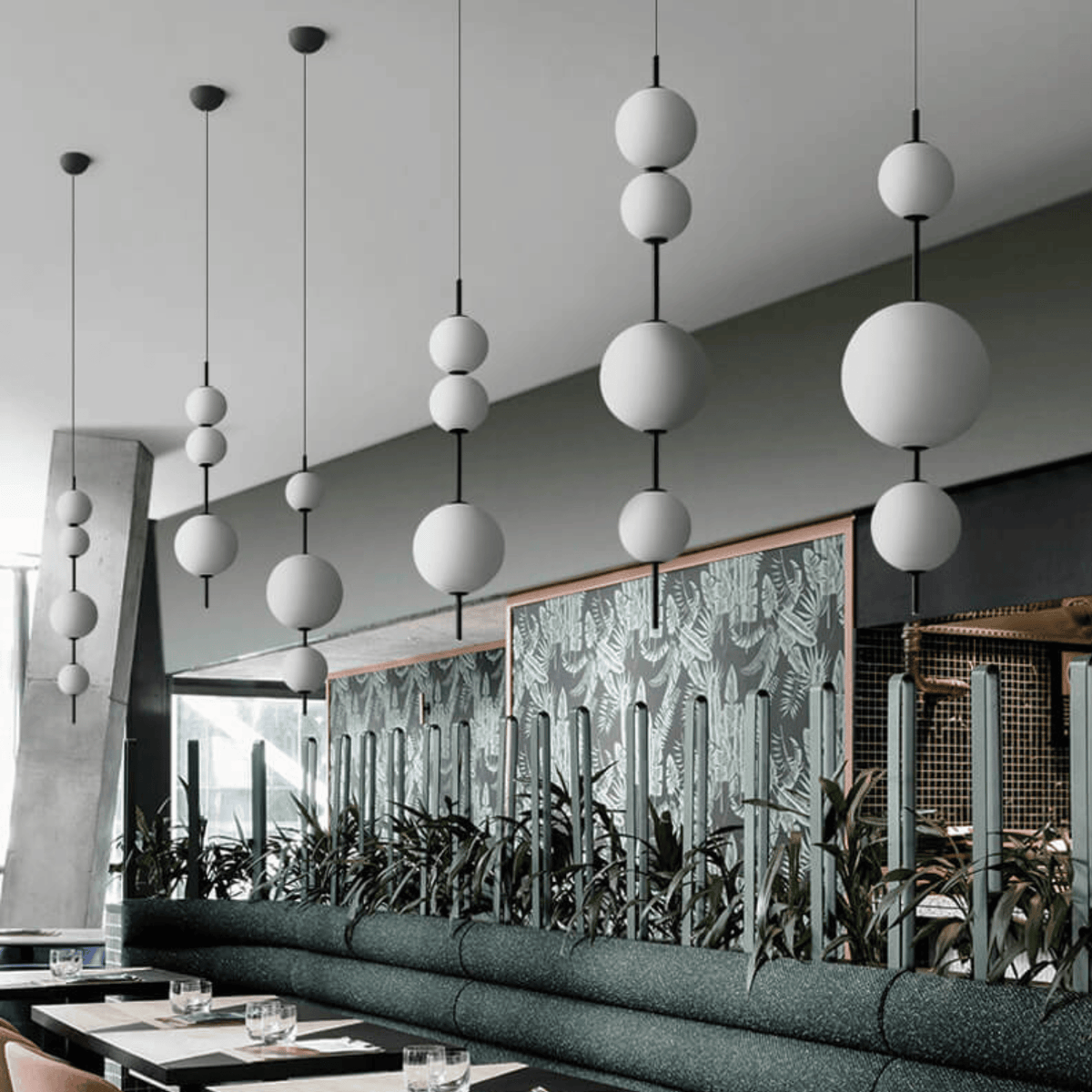 Frosted White Glass Globe Totem Pendant, Stacked Spheres