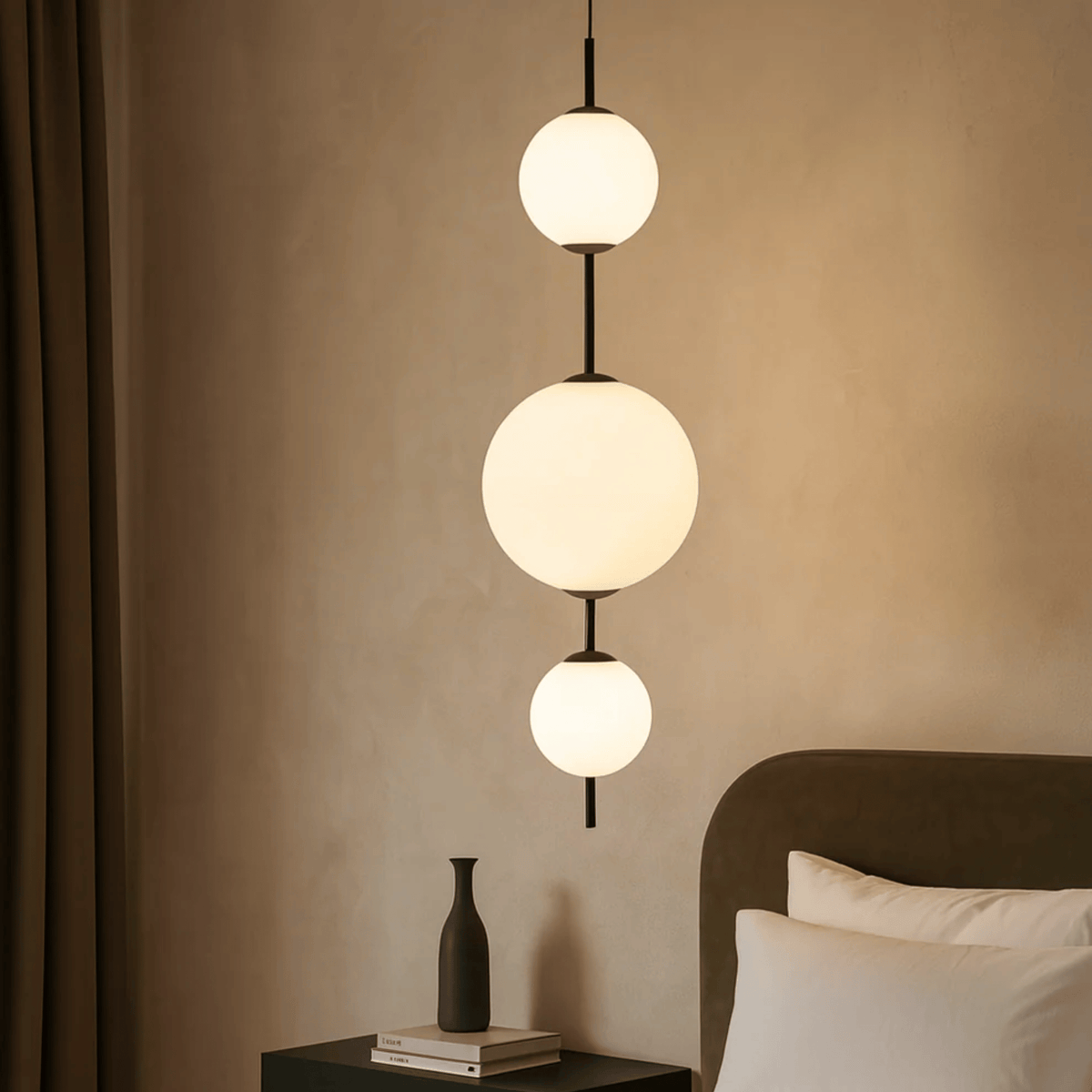 Frosted White Glass Globe Totem Pendant, Stacked Spheres