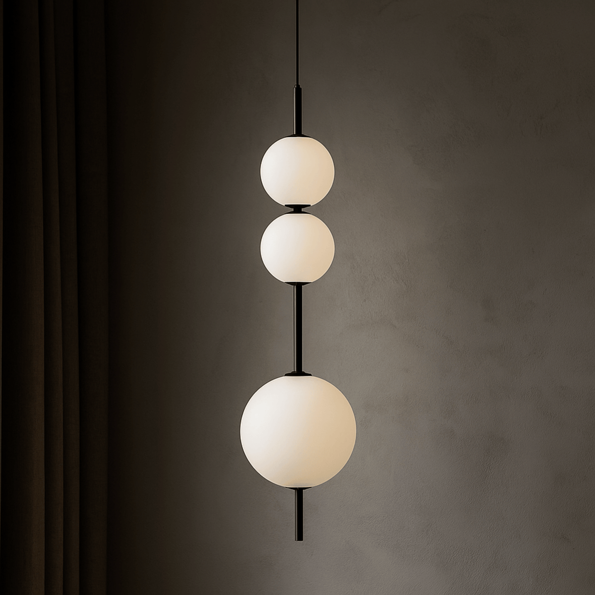 Frosted White Glass Globe Totem Pendant, Stacked Spheres