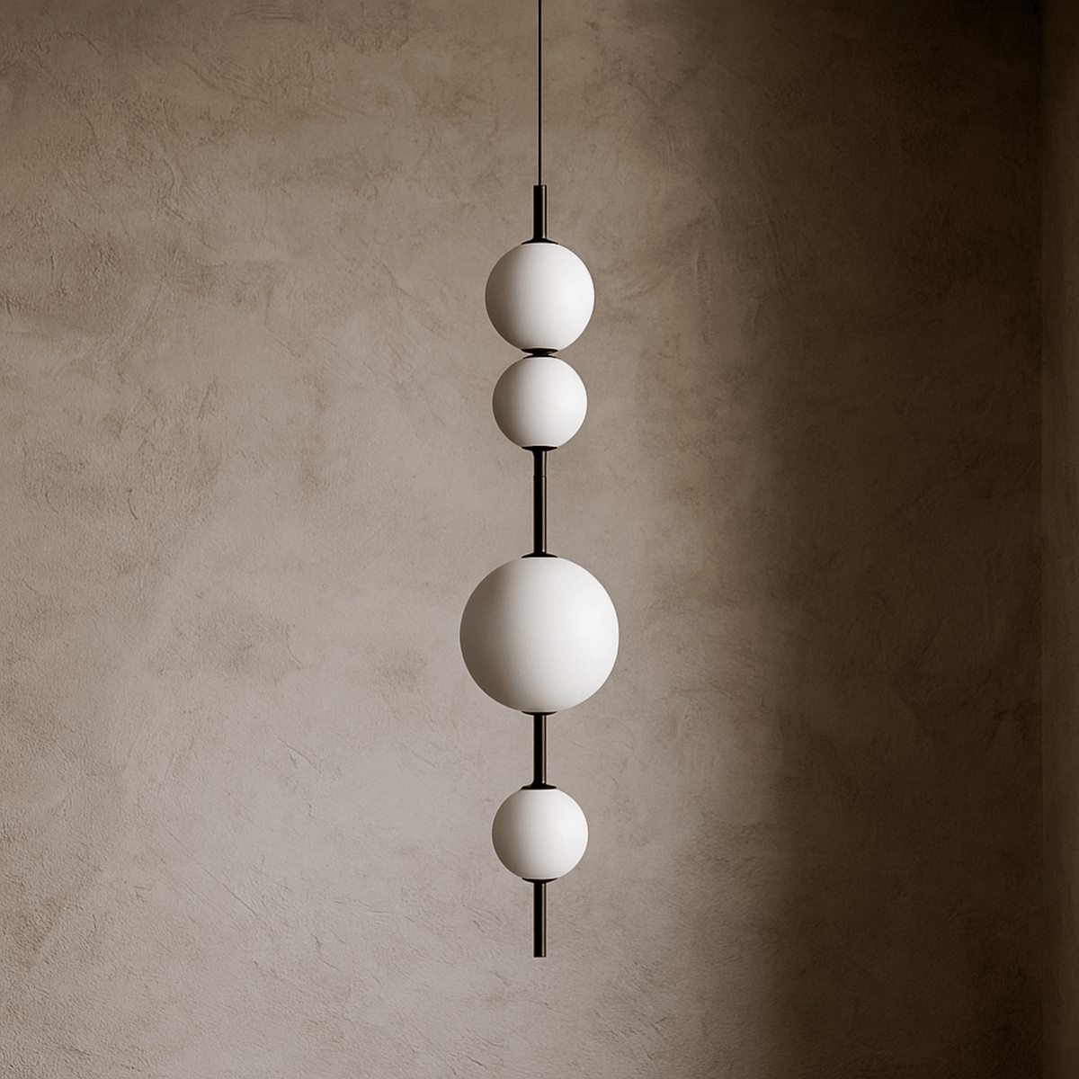 Frosted White Glass Globe Totem Pendant, Stacked Spheres