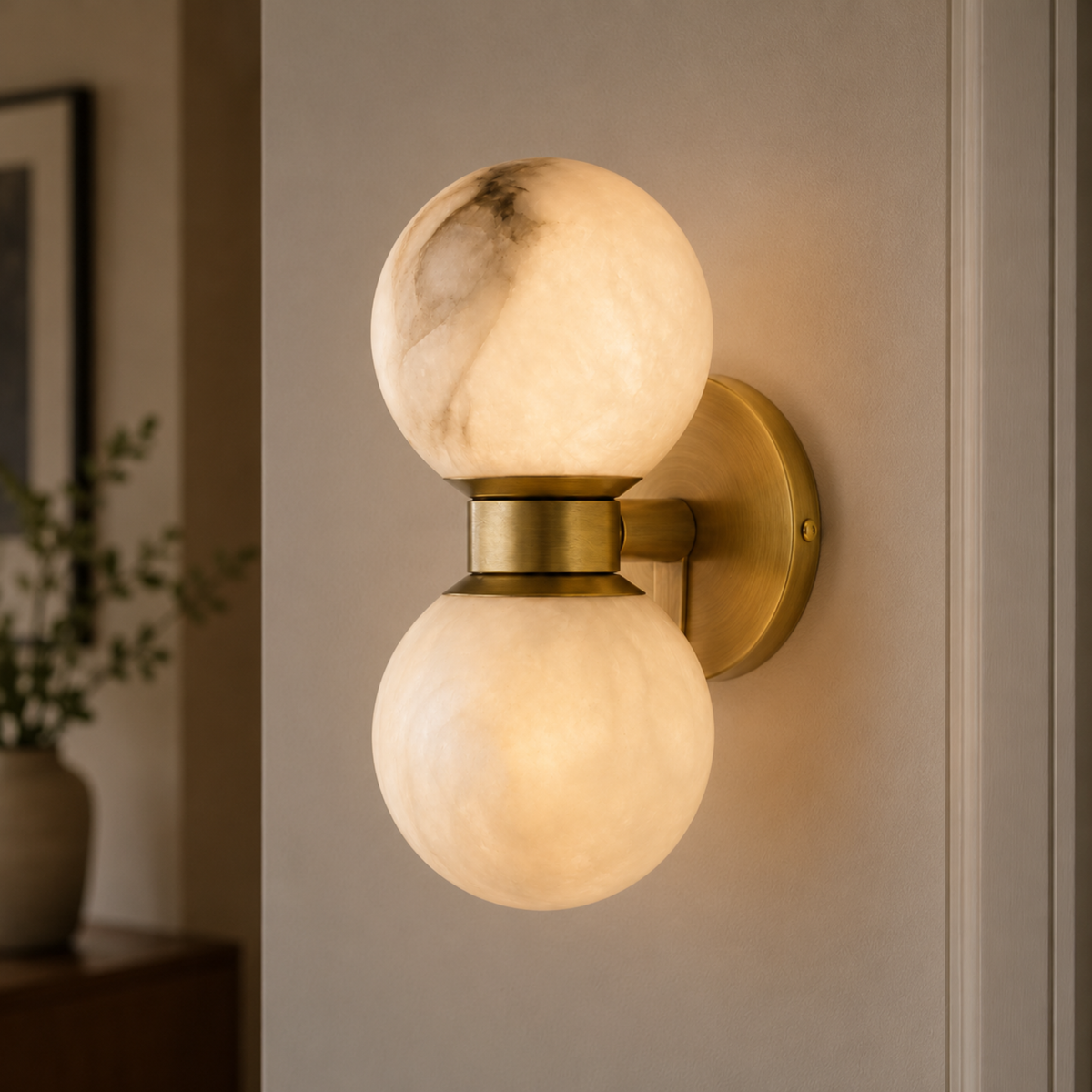 Marble Dual Globe Wall Sconce, Polished Gold Nordic Light