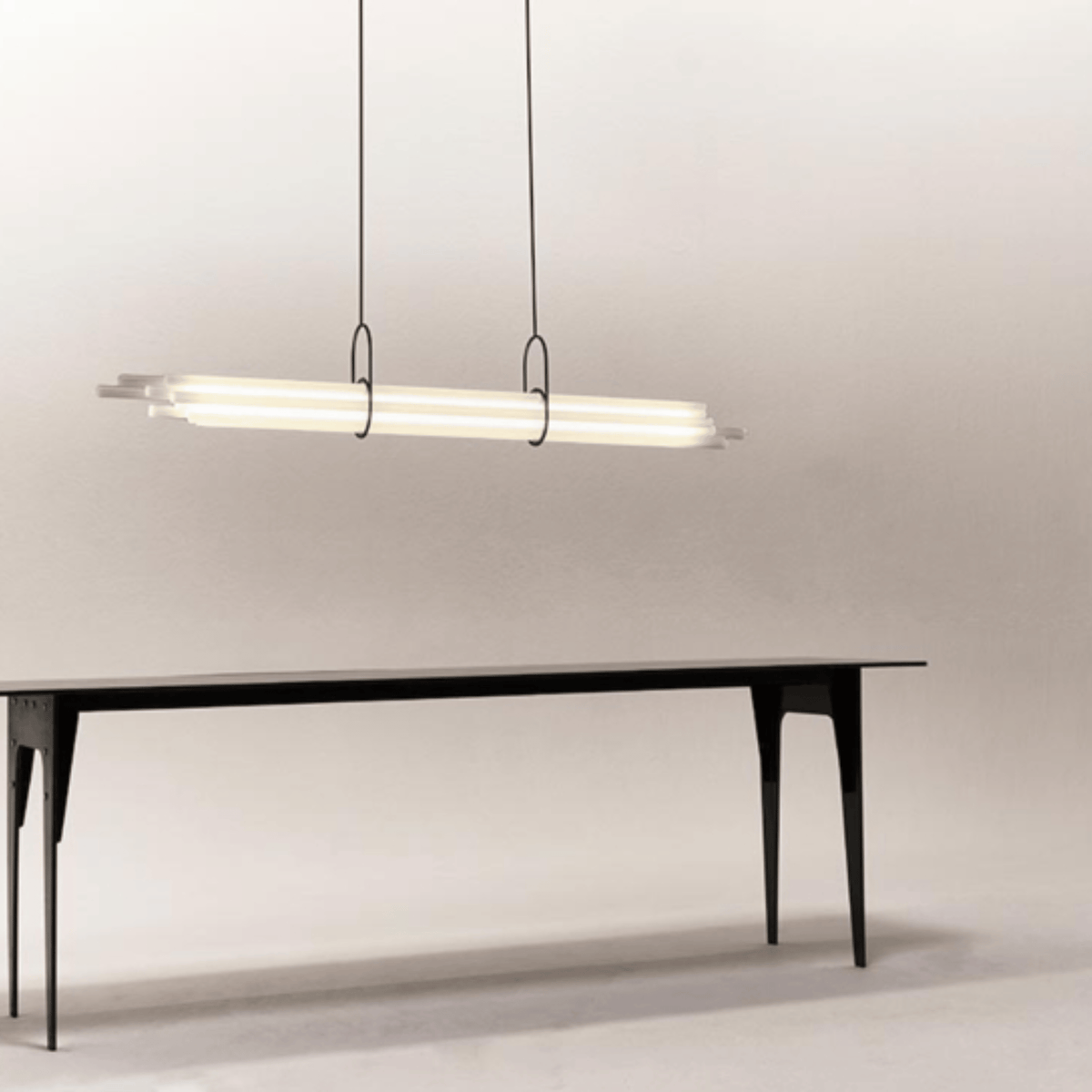 Slim Glass and Aluminum Linear Pendant, Long Office Bar