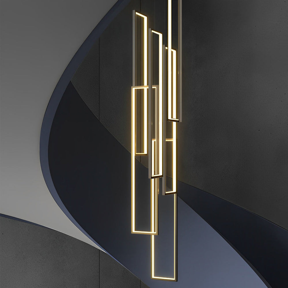 Rectangular Frame Stair Chandelier, Black Aluminum LED