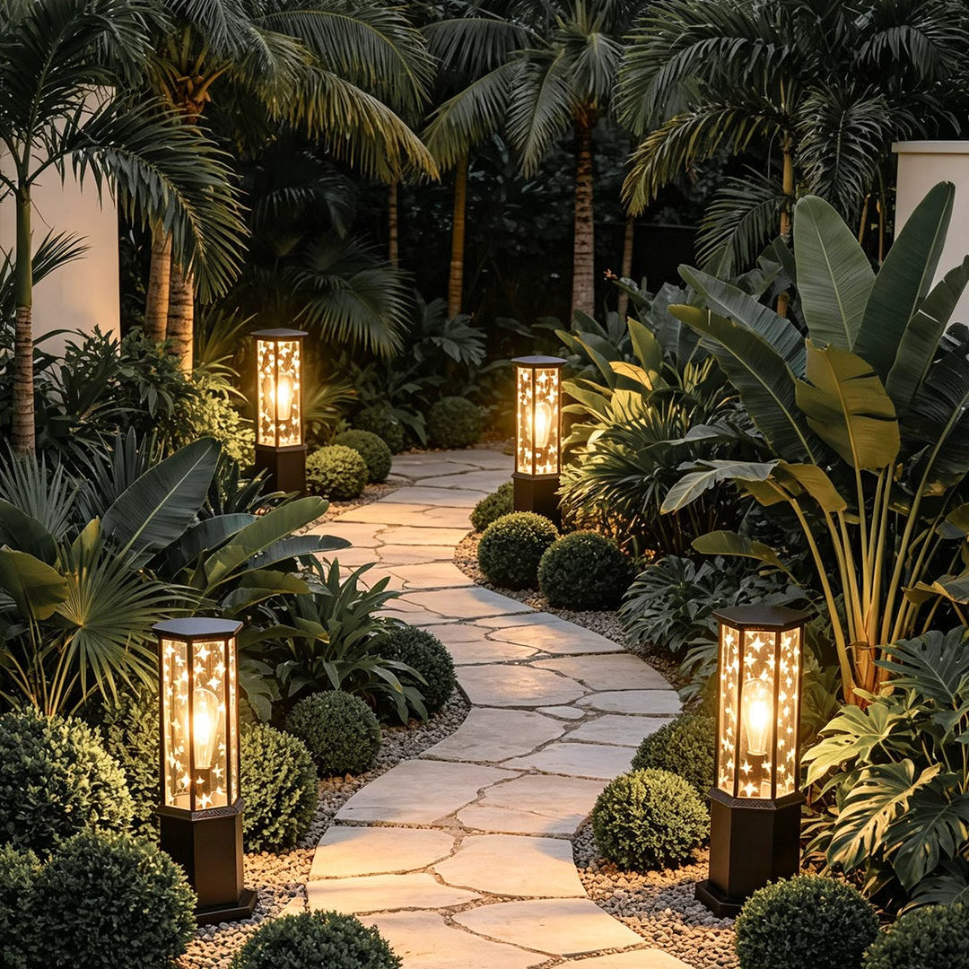 Column Solar Bollard Light, Black Aluminum Landscape Path Light