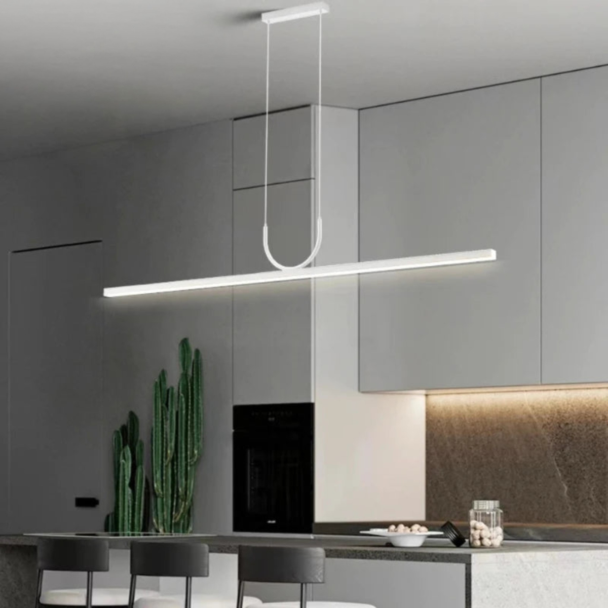 White Wave Linear LED Pendant Light, Minimalist Curve