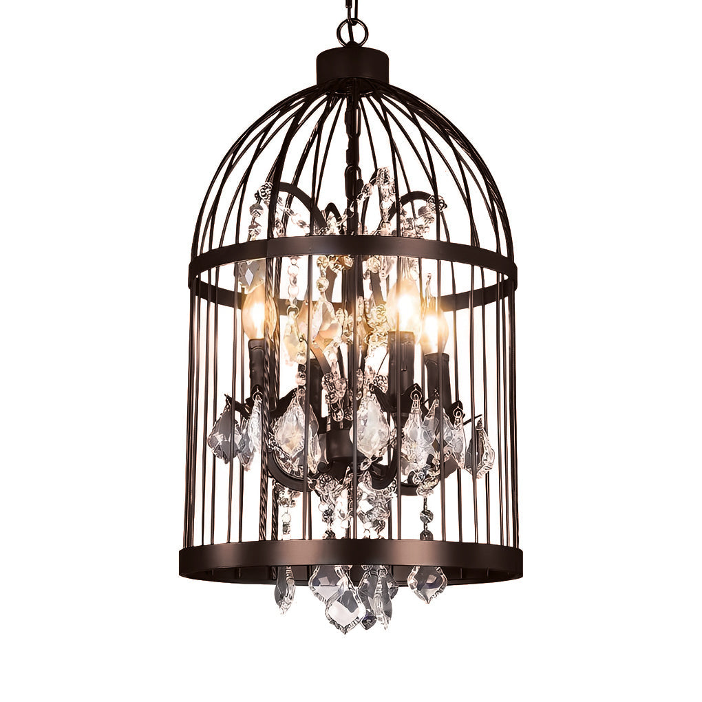 Birdcage Candle Chandelier with Crystals, Rustic Iron Ceiling Light 9