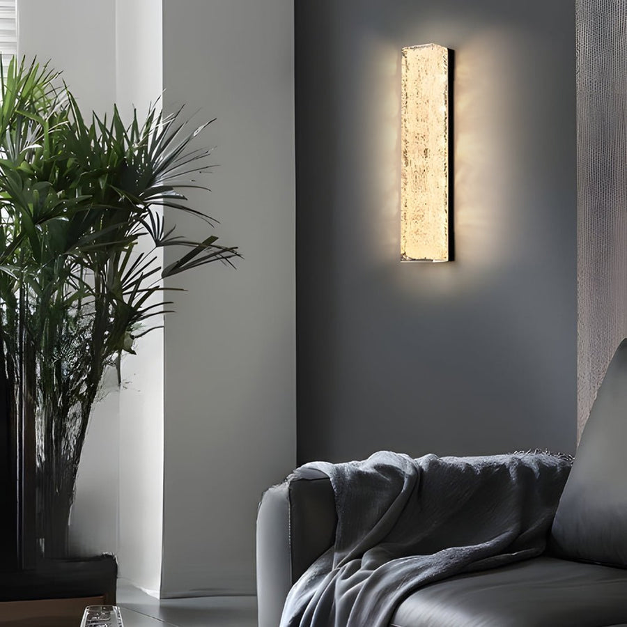 Ice Resin Wall Sconce, Brass Frame Rectangular Wall Light