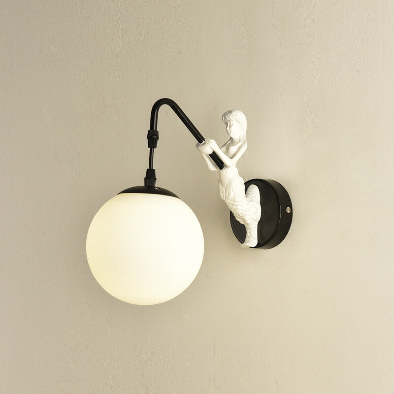 Vintage Rustic Mermaid Orb 1-Light Wall Sconce Lamp