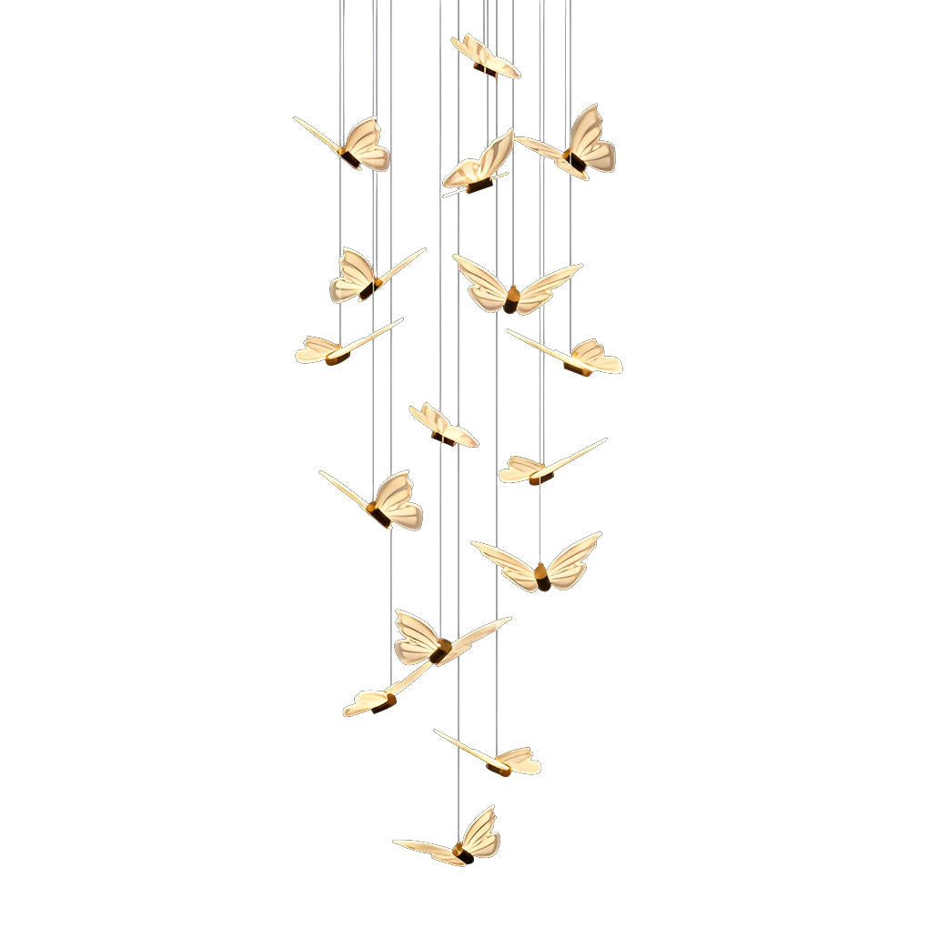 Butterfly Flight Staircase Chandelier, Black and Gold Long Drop Light 10