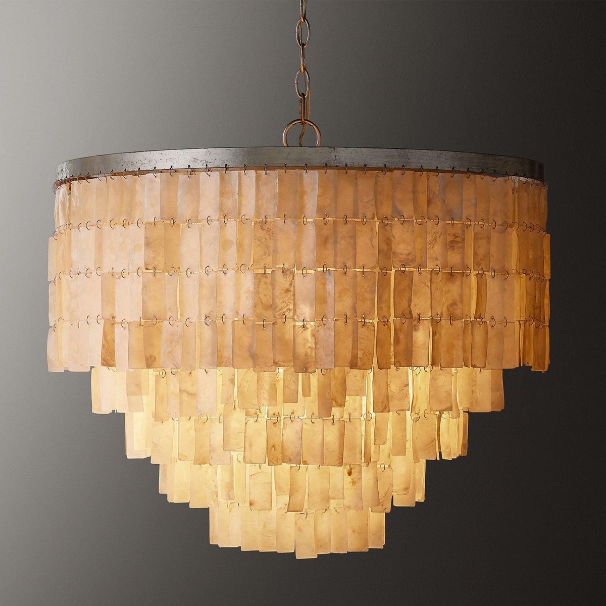 Natural Shell Tiered Chandelier, Coastal Round Pendant