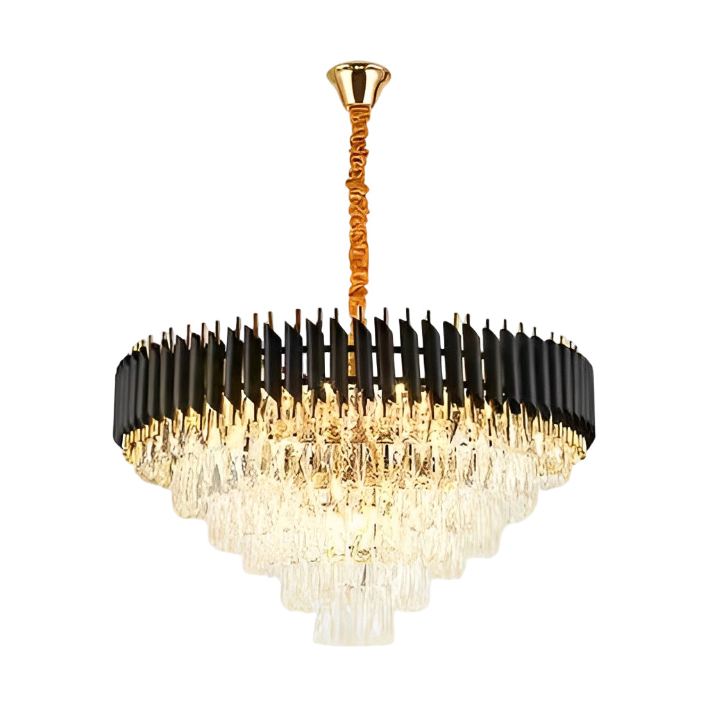Fluted Crown Crystal Chandelier, Tiered Iron Ceiling Light 12
