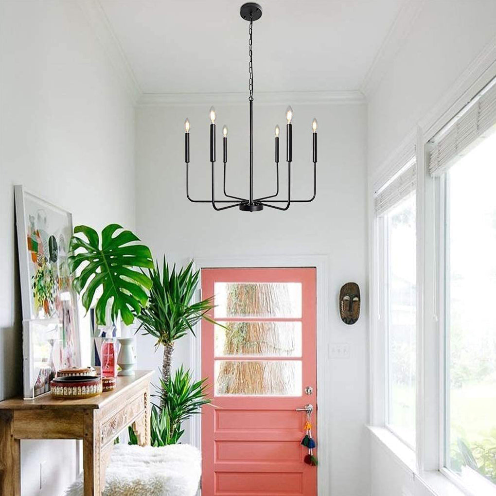 Slim Taper Candle Chandelier, Black Iron Farmhouse Ceiling Light 3