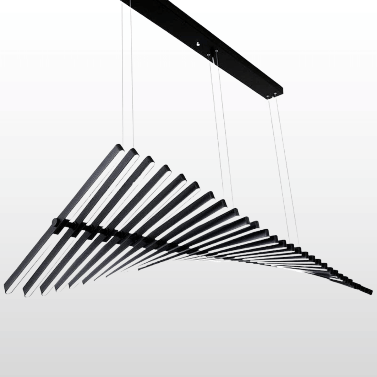 Black Rotating Bar LED Chandelier, Sculptural Linear