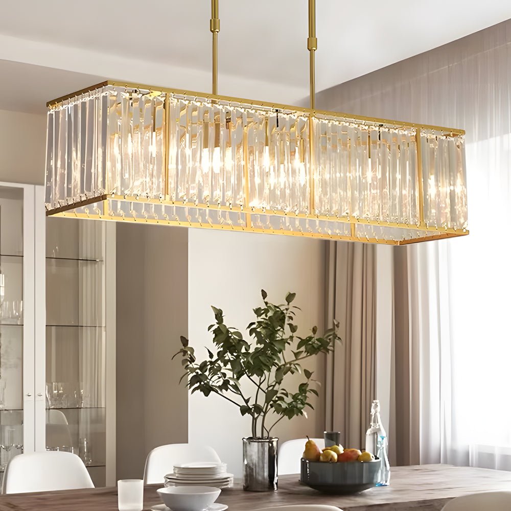 Prism Box Crystal Chandelier, Iron Rectangular Island Light 4